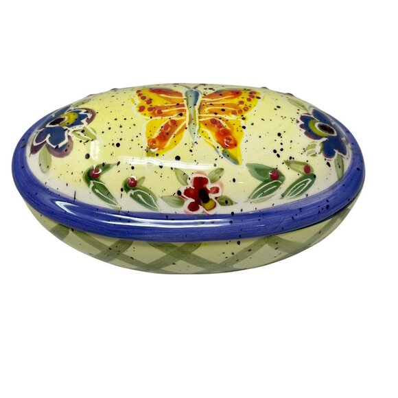 Julie Ueland Enesco Ceramic Trinket Boxes Floral Butterfly Set Vintage 1999 - Picture 6 of 16